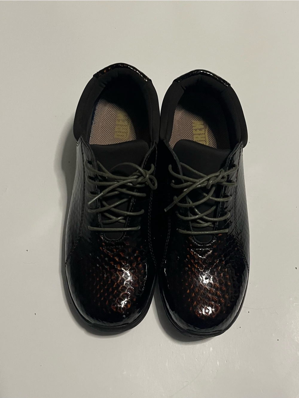 DREW Women's Patent Sneaker with Brown Highlights